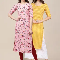 KALINI Women Pack of 2 Pink & Yellow Ethnic Motifs Printed Crepe Kurta-picture-44