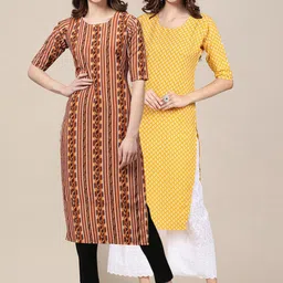 KALINI Women Multicoloured Pack of 2 Ethnic Motifs Printed Block Print Crepe Kurta-picture-22