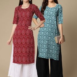 KALINI 2 Women Multicoloured Ethnic Motifs Printed Crepe Kurta-image-62