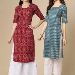 KALINI Women Pack Of 2 Printed Printed Summer Sheers Crepe Kurta-image-73