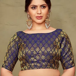 Vardha Woven Design Boat Neck Zari Brocade Saree Blouse-image-88