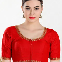 SALWAR STUDIO Ethnic Motifs Embroidery Silk Saree Blouse-image-38