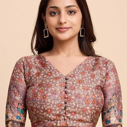 Tasarika Printed V-Neck Short Sleeve Saree Blouse-image-22