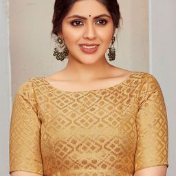 Vardha Woven Design Boat Neck Zari Brocade Readymade Saree Blouse-image-84