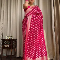 S.K.C Ethnic Motifs Woven Design Zari Banarasi Saree-image-39
