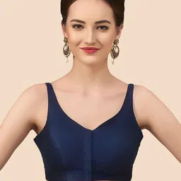 neckbook Women Navy Blue Solid Silk V Neck  Saree Blouse-52