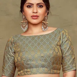 Vardha Woven Design Boat Neck Zari Brocade Readymade Saree Blouse-image-94