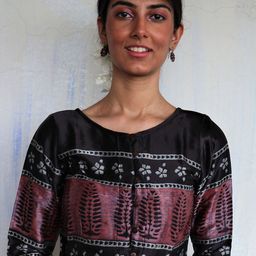 Chidiyaa Black & Brown Block-Printed Saree Blouse-image-18