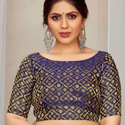 Vardha Woven Design Boat Neck Zari Brocade Readymade Saree Blouse-picture-38
