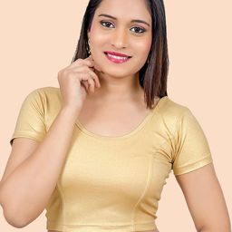 Neckbook Women Gold-Coloured Solid Princess Cut Stretchable Readymade Saree Blouse-image-7