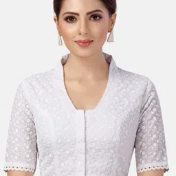 Studio Shringaar Pure Cotton Chikankari Saree Blouse-image-37