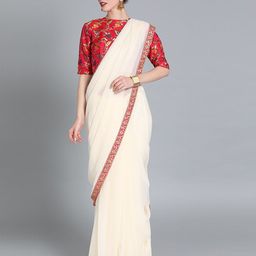 Ethnovog Women Red Jacquard Woven Saree Blouse-image-38