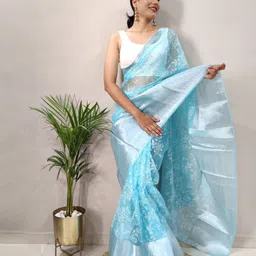 LeeliPeeri Designer Floral  Ready to Wear Zari Organza Saree-picture-32