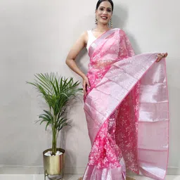 LeeliPeeri Designer Flora Printed Ready to Wear Zari Organza Saree-image-39