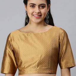 De Moza Women Gold-Toned Solid Saree Blouse-image-104
