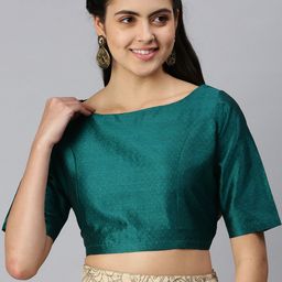 De Moza Women Teal Blue Solid Saree Blouse-image-23