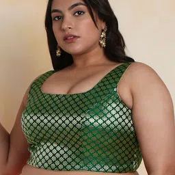 SALWAR STUDIO Square Neck Brocade Readymade Saree Blouse With Tie Ups-image-30