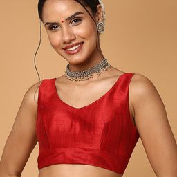 SALWAR STUDIO Red Solid Readymade Saree Blouse-image-42