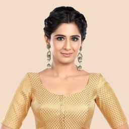 neckbook Women Gold-Colored Woven Design Brocade Saree Blouse-image-81