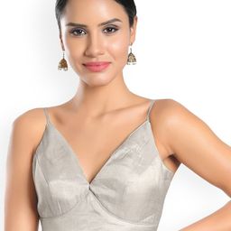 SALWAR STUDIO Women Silver Woven Design Readymade Saree Blouse-picture-15