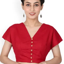 Llajja Pure Cotton V-Neck Non Padded Saree Blouse-picture-17