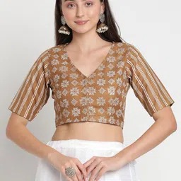 studio rasa Block Printed Cotton V-neck Blouse-10
