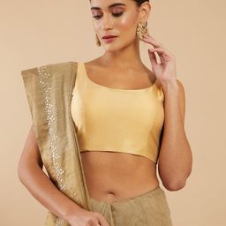 Soch Gold-Coloured Solid Art Silk Saree Blouse-58