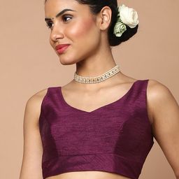 SALWAR STUDIO Burgundy Sleeveless Saree Blouse-image-94