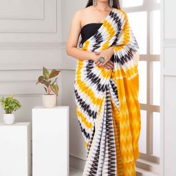 PALLO LATKE Striped Pure Cotton Block Print Saree-image-19