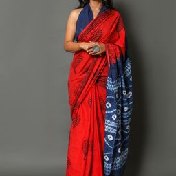 PALLO LATKE Dabu Pure Cotton Block Print Saree-image-71