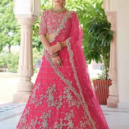 ODETTE Embroidered Semi-Stitched Lehenga & Unstitched Blouse With Dupatta-picture-40