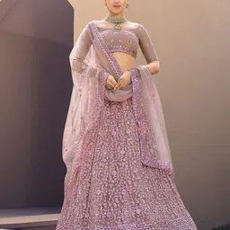 ODETTE Embroidered Thread Work Semi-Stitched Lehenga & Unstitched Blouse With Dupatta-image-2
