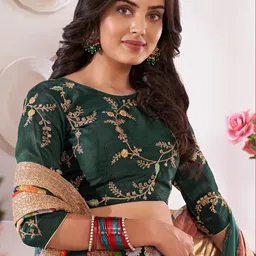 ODETTE Floral Printed & Sequinned Semi-Stitched Lehenga & Unstitched Blouse With Dupatta image 2