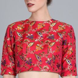 Ethnovog Magenta Jacquard Saree Blouse-image-15