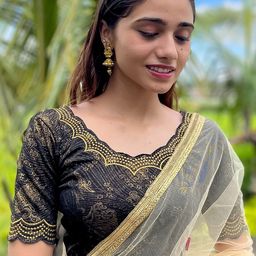 Bindigasm's Advi Floral Printed Stretchable Thread Work Jacquard Saree Blouse-image-17