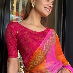 Bindigasm's Advi Floral Printed Sequinned Stretchable Saree Blouse-image-81