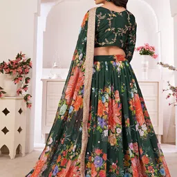 ODETTE Floral Printed & Sequinned Semi-Stitched Lehenga & Unstitched Blouse With Dupatta image 3