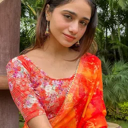 Bindigasm's Advi Floral Printed Stretchable Velvet Saree Blouse-picture-12