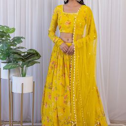 LABEL KANUPRIYA Floral Printed Mirror Work Ready to Wear Lehenga With Blouse & Dupatta-picture-47