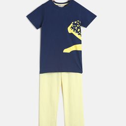 TALES & STORIES Boys Navy Blue & Yellow Printed Cotton Night Suit-image-43