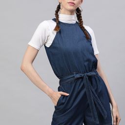 STREET 9 Women Navy Blue Solid Denim Playsuit-picture-53