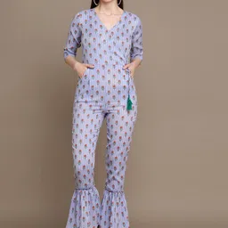 MALHAAR Printed V-Neck Cotton Basic Jumpsuit-image-89