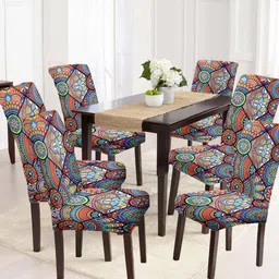 Cortina Orange & Blue 6 Pieces Printed Super Stretchable Chair Covers-picture-13
