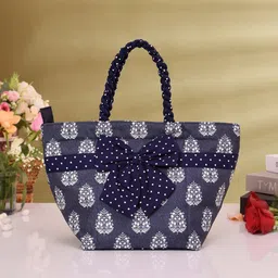 Kuber Industries Floral Printed Handheld Bag With Bow-8