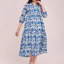 Pink Fort Floral Printed Cotton Tiered A-line Dress-picture-23