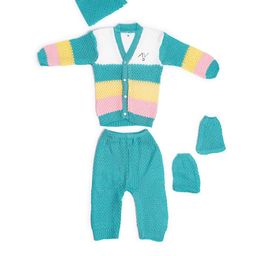 Superminis Unisex Kids Turquoise Blue & White Striped Cardigan with Joggers-32