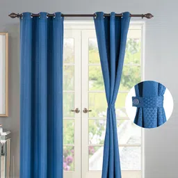Deco Window Navy Blue Set of 2 Floral Room Darkening Door Curtain-58