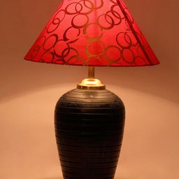foziq Red & Gold Printed Terracotta Table Lamp-image-4