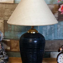 foziq Blue & Off-White Solid Bell Shaped Table Lamp-22