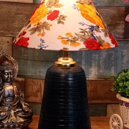 foziq Blue & White Floral Printed Frustum Table Lamp-image-17